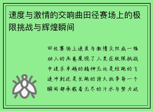 速度与激情的交响曲田径赛场上的极限挑战与辉煌瞬间